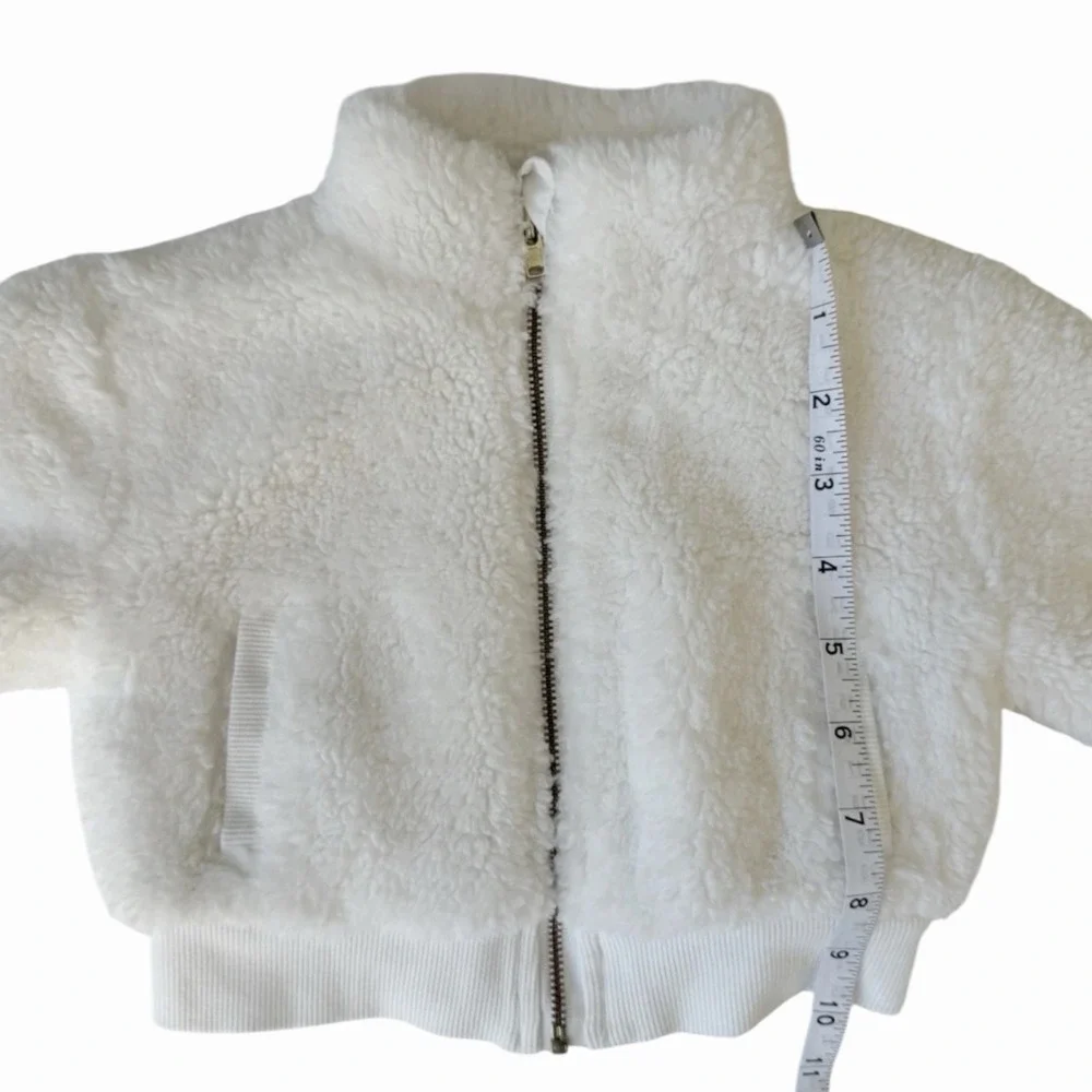 Janie and Jack Girls Sherpa Cropped Jacket Jet Ivory Size 6-12M
